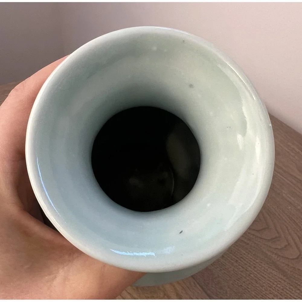 Antique/Vintage Korean Celadon Vase Willow Green With Floral Motif 9.5